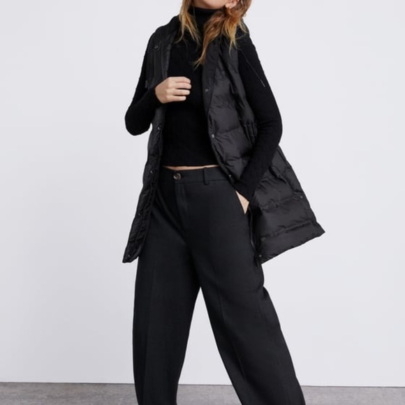 Zara | Jackets & Coats | Zara Black Quilted Padded Puffer Hodded Long Vest | Poshmark